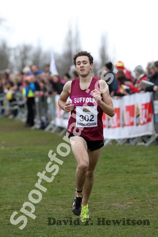 302 Kieran Clements in the Under-20 Men, McCain Inter Counties Cross Country, Cofton Park, Birmingham.